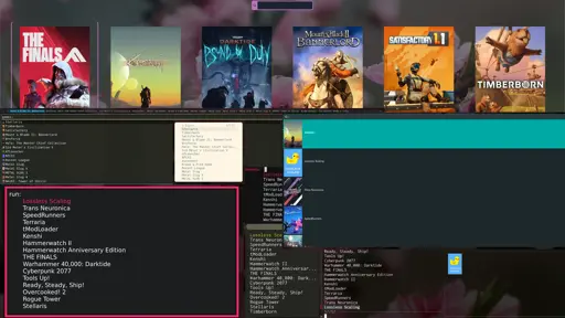 Demo showing `rgd` used with several different picker/finder programs such as `rofi`, `fuzzel` and `fzf`